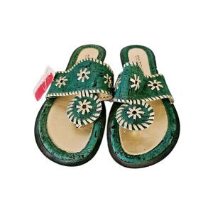 NWT Mila Paoli Green Leather Slip-On Flat Sandals Size 6.5